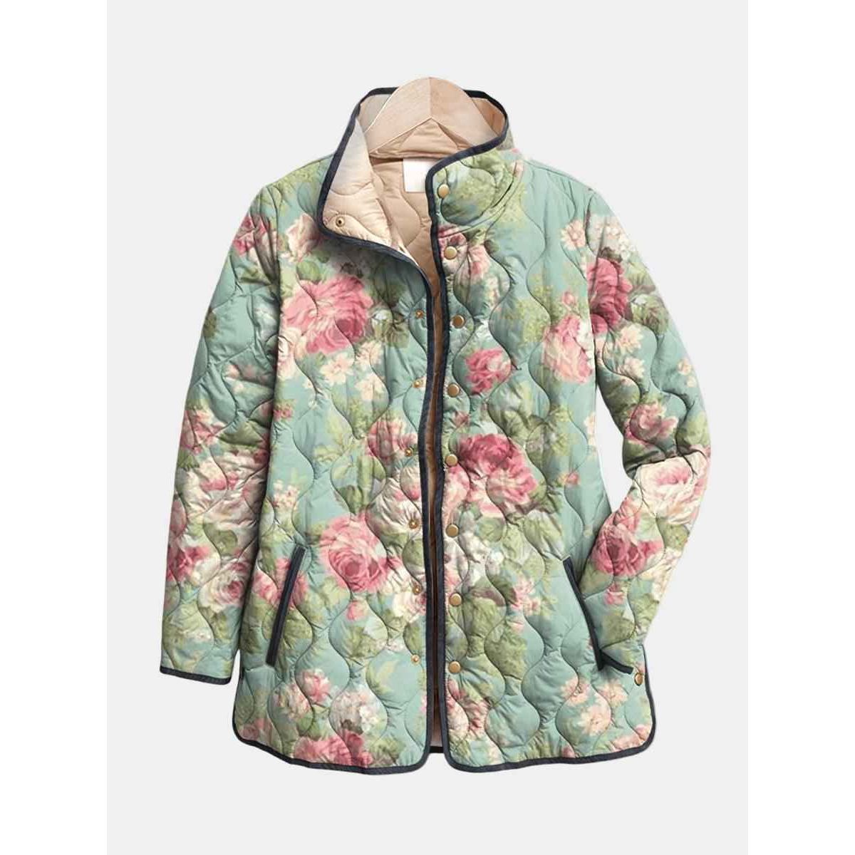 Carys | Retro Floral Patterned Quilted Jacket