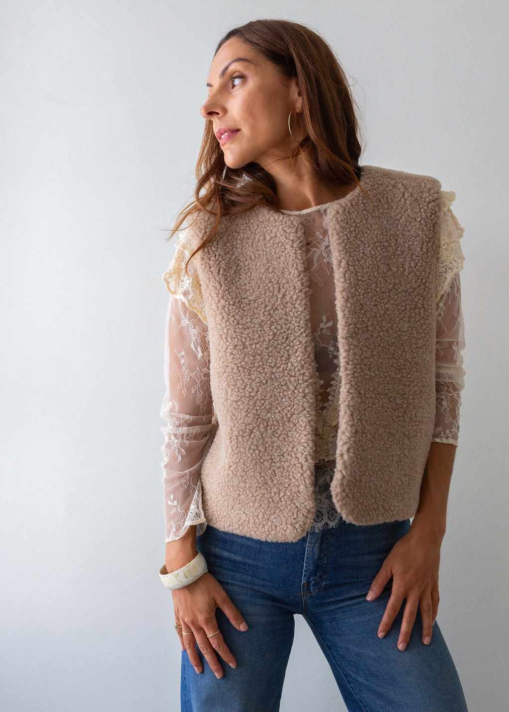 Merino Wool Gilet - Toasted Almond